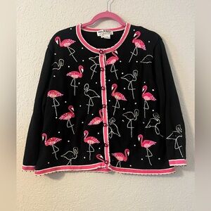 Black and Pink Flamingo Cardigan Sweater